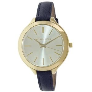 Michael Kors Blue Leather & Gold slim Runway Watch